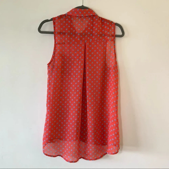 Monteau Sheer Red Sleeveless Button Top Blouse M - Picture 6 of 7